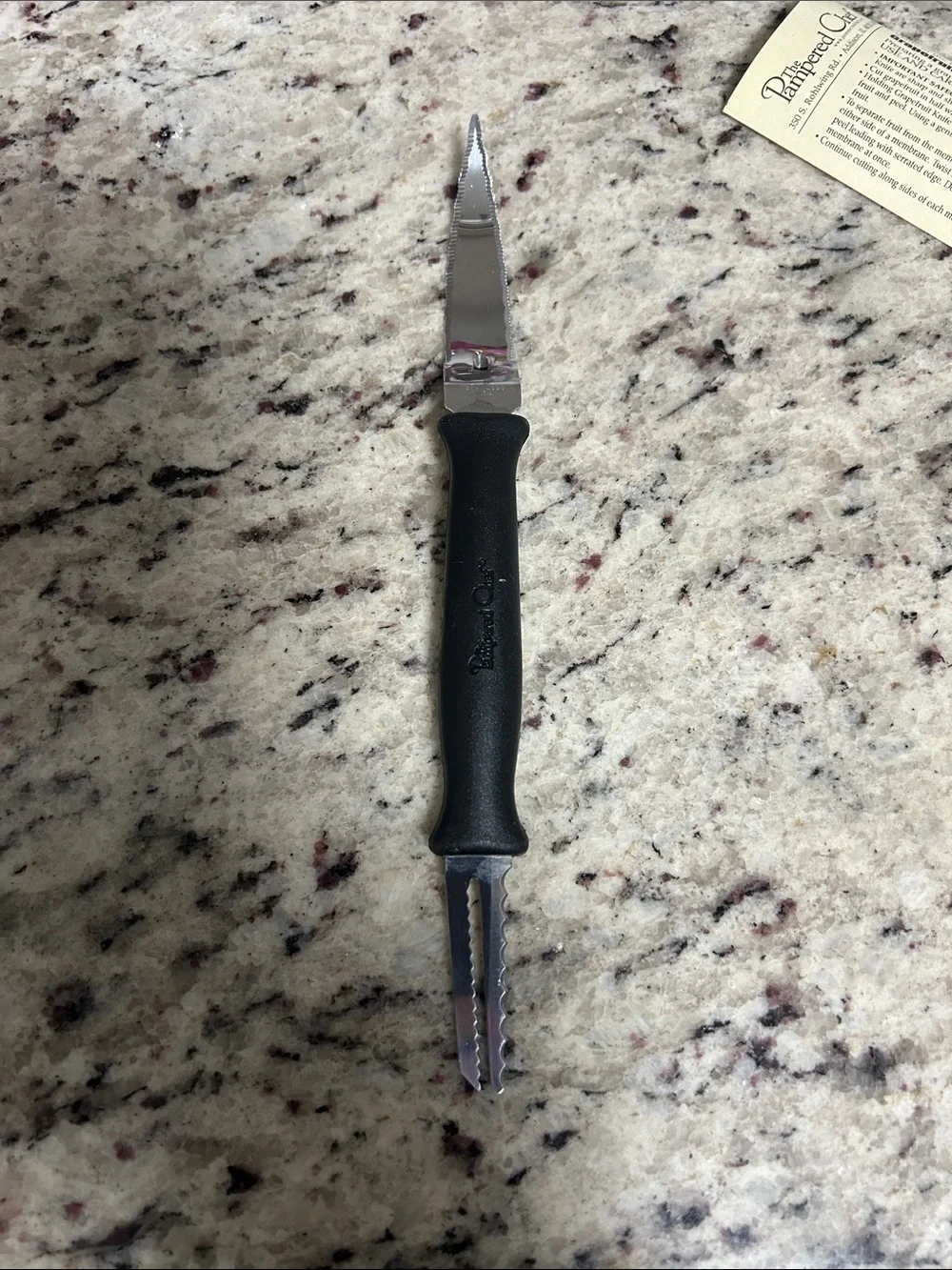 Pampered Chef Black Serrated two sided Grapefruit Knife in case